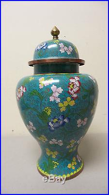 Beautiful Large Antique Chinese Cloisonne Enamel 11.5 Lidded Jar / Vase