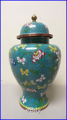Beautiful Large Antique Chinese Cloisonne Enamel 11.5 Lidded Jar / Vase