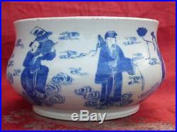 Beautiful Large Chinese Qing Blue & White Porcelain EIGHT IMMORTALS Censer 24cm