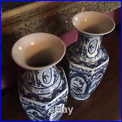 Beautiful Large Pair Of Chinese Blue And White Vases