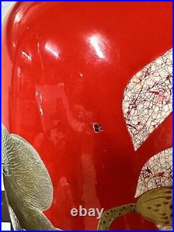 Beautiful Large Red Hand Painted Enamel Floor Vase Made In Vietnam (A/F)