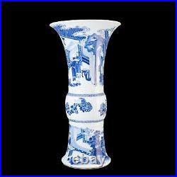 Beautiful large Chinese B&W beaker vase, figures, Kangxi, circa 1700