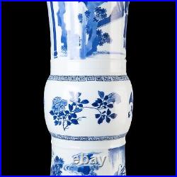 Beautiful large Chinese B&W beaker vase, figures, Kangxi, circa 1700