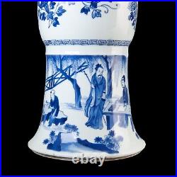 Beautiful large Chinese B&W beaker vase, figures, Kangxi, circa 1700