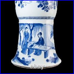 Beautiful large Chinese B&W beaker vase, figures, Kangxi, circa 1700