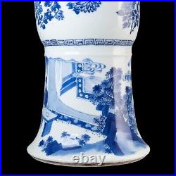 Beautiful large Chinese B&W beaker vase, figures, Kangxi, circa 1700