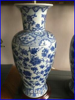 Beautiful large pair of Carlos Remes Chinese blue and white vase table lamps