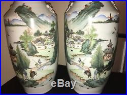 Beautifully Painted X Large 23H Pair of Chinese Antique Vases Late 19th/20th C
