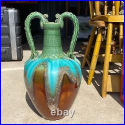 CHINESE Sancai Double DRAGON Handle Vase Large 20 Amphora Style