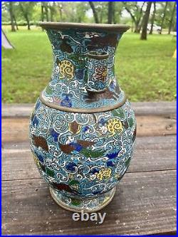 Chinese 18th Century Qing Large (strange Animals) Bronze Enamel Champleve Vase