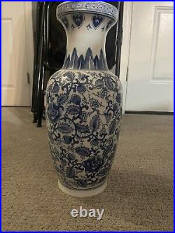 Chinese Antique Blue And White Porcelain Vase Large 18 Inch 19C