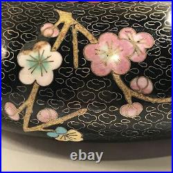Chinese Antique Large CLOISONNE ENAMEL Bowl Planter Black Flowers Butterfly RUYI