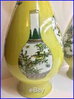 Chinese Antique Vase Pair -x2 LARGE KANGXI Imperial Yellow Ground Marked 17th c