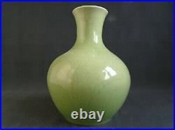 Chinese Celadon Qing dynasty large Incised Bottle Vase, excellent used condition