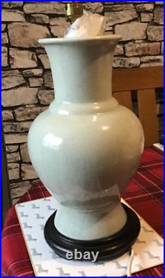 Chinese Celadon crackle glazed large vase lamp hardwood base 19/20th Century