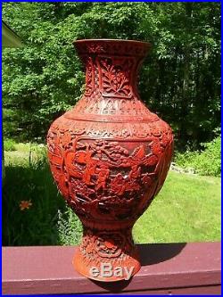 Chinese Cinnabar Brass Vase Immortals Boys Large 18