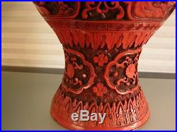Chinese Cinnabar Brass Vase Immortals Boys Large 18
