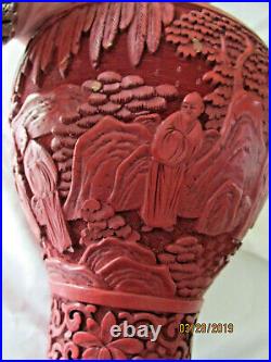 Chinese Cinnabar Large Antique Vase Red Laquer Asian Antique Vintage Cinnabar