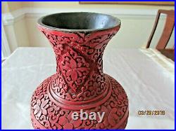 Chinese Cinnabar Large Antique Vase Red Laquer Asian Antique Vintage Cinnabar