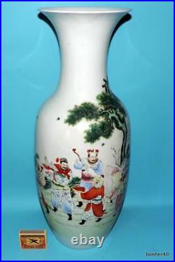 Chinese Export Porcelain 19thc Famille Rose Temple Floor Qing Large Vase