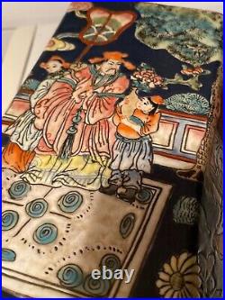 Chinese Famille Noir Large Hexagonal 12 Vase Cobalt Background Court Scenes