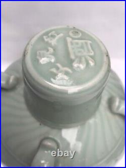 Chinese Glazed Relief Workers Celadon Porcelain Pottery Large Ginger Jar Tall