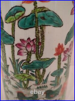 Chinese Handpainted Porcelain Large Floral Cylindrical Vase