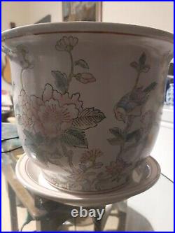 Chinese/Japanese 6 Characters Marked Floral & Bird Pattern Large Planter With