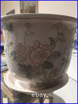 Chinese/Japanese 6 Characters Marked Floral & Bird Pattern Large Planter With