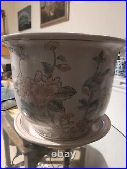 Chinese/Japanese 6 Characters Marked Floral & Bird Pattern Large Planter With