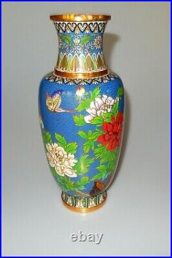 Chinese Large Cloisonne Vase Antique Chrysanthemums Butterflies