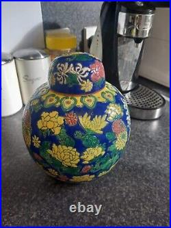 Chinese Large Famille Rose Cobalt Blue Ground Ginger Jar