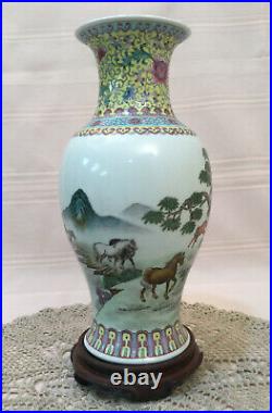 Chinese Large Porcelain Vase With A Scene Of Horses 14 Tall