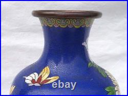 Chinese Large Republic Periode Cloisonne Enamel Baluster Vase Flowers Butterfly