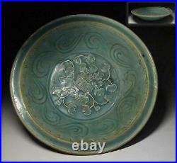 Chinese Old Song Longquan Celadon Large Plate / W 32.3cm / Pot Ming Bowl Qing