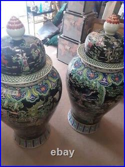 Chinese Porcelain Temple spice Jars Vases 4 Ft mid-century large