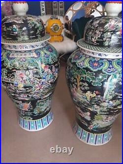 Chinese Porcelain Temple spice Jars Vases 4 Ft mid-century large
