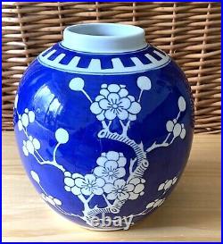 Chinese Prunus Blue & White Large Ginger jar 17cm Kangxi Mark