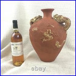 Chinese Terracotta Pottery Urn Bottle Vase Large Twin Gold Dragon Handles