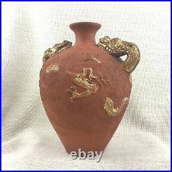 Chinese Terracotta Pottery Urn Bottle Vase Large Twin Gold Dragon Handles