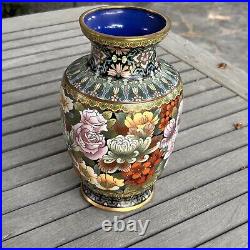 Chinese Vintage Large Cloisonné Enamel Floral Vase