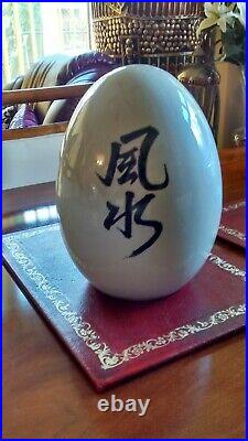 Chinese White Ceramic Large Egg Figurine Ornament Feng Shui