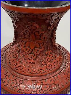 Chinese antique 15 Large Cinnabar Lacquer Red Vase Qing 19th C. Nice condition