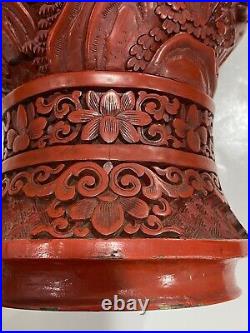Chinese antique 15 Large Cinnabar Lacquer Red Vase Qing 19th C. Nice condition