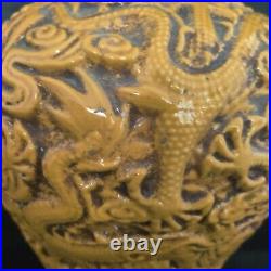 Chinese antique famous artist large yellow Dragon porcelain vase