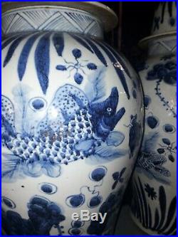 Chinese blue white temple jars vases urns pair porcelain large 77cm high 37wide