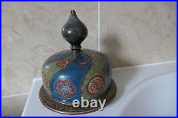 Chinese/japanese Pottery 18.5cm Temple Vase Green/blue Lid- Blue Foo Dog +symbol