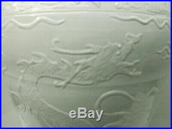 Chinese large white glazed carved porcelain dragon meiping QIng