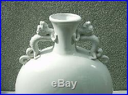 Chinese large white glazed moon flask with twin dragon handles EICHOLTZ label
