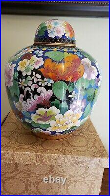 Cloisonne Jar, Large 10 Ginger Jar in Original Box, Beautiful Flower Pattern